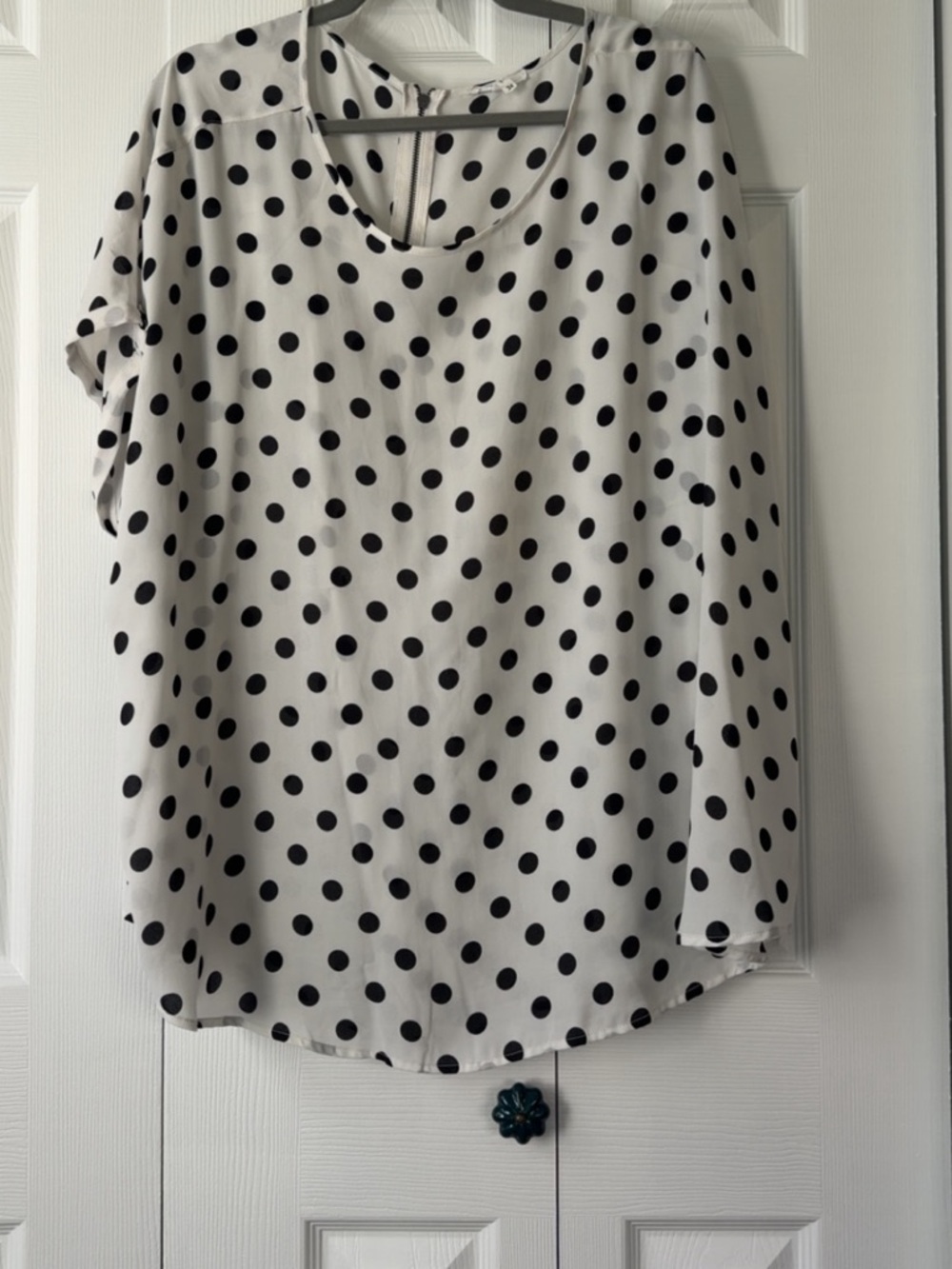 Polka Dot V-Neck Blouse - White with Black Dots
